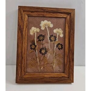 VTG Darien Russell 1992 Pressed Pussytoes Flower Framed Art Rustic‎ 9"x 6 3/4"